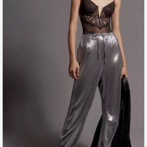 Anthropologie flowy jogger style metallic silver pants, XS, New, Tags on